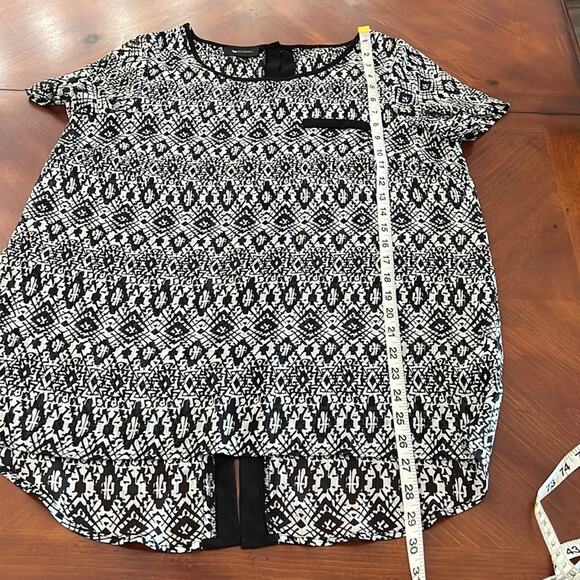 AB Studio Black and White Crinkle Chiffon Geometric Print Tunic Top Blouse - Picture 9 of 9